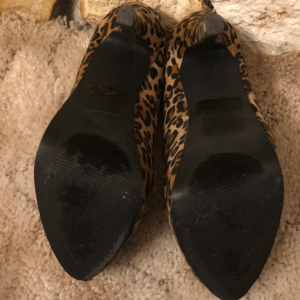 Charlotte Russe Leopard Print Peep-Toe Platform Pumps - Brown/Black